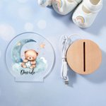 Luce notturna personalizzata con nome luna stella orsetto acrilico base in legno decorazione casa cameretta compleanno regalo per bambini