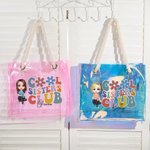 Personalizado Cool Sisters Club Cartoon Character Neon Transparent Tote Bag with Name Travel Essentials Birthday Beach Party Gift for Women Girls