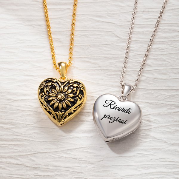 Collana personalizzata con 2 foto e testo con cuore a forma di girasole regalo di compleanno Natale festa della mamma e commemorazione per donne