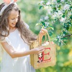 Personaje de dibujos animados personalizado Bolsa de yute grande con nombre e inicial Fiesta de cumpleaños de Pascua Regalo para niños Familia Amigos