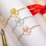 Personalisierte zierliche Bachelor Hut Herz Zirkon Armband mit Namen Frau Schmuck 2025 Graduierung Geburtstag Geschenk für Absolventen