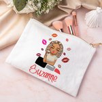 Personalized Lipstick Cartoon Fashion Girl Multicolor Canvas Makeup Bag with Name Portable Travel Essentials Birthday Bridesmaid Gift for Women