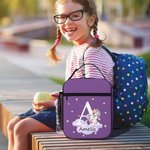 Personalized Multicolor Cute Forest Animal Name Insulated Lunch Bag with Initial and Mesh Pocket Back to School Picnic Birthday Gift for Kids