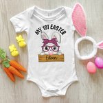 Gepersonaliseerd Mijn 1e Pasen Schattig Konijntje 100% Katoenen Baby rompertje met Naam Pasen Baby Shower Gift voor Pasgeborenen Nieuwe Ouders