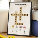 Personalized Crosswords Scrabble Puzzle Art Poster Framed Frameless Painting with 2-8 Birth Flowers Birthday Housewarming Gift for Family Member