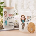 Personlig sjuksköterska läkare tecknad karaktär 20oz frostat glas kopp med lock och sugrör dagliga resor födelsedag uppskattning gåva för medicinsk personal