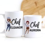 Personalized Chef Cartoon Character 11oz 15oz Ceramic Coffee Mug with Name Birthday Appreciation Gift for Chef