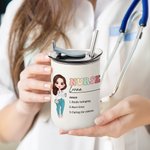 Gepersonaliseerde Verpleegkundige Dokter Cartoon Karakter 10oz Lowball Geïsoleerde Tumbler met Flip Deksel en Rietje Waardering Gift voor Medisch Personeel
