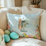 Personalisierte Floral Cross Peter Rabbit Eggs Soft Pillow Cover mit Namen Home Decor Ostern Geburtstag Baby Dusche Geschenk für Kinder Familie