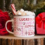 Personalized Heart Repeating Couple's Name 11oz Enamel Mug Birthday Valentine's Day Gift for Couple