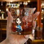 Personalized Cartoon Character Chaos Coordinator 10oz Old Fashioned Whiskey Glass with Birth Flower and Name Birthday Retirement Gift for Men Women