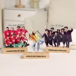 Personalisierte Foto Form Transparent Acryl Plaque mit Text und hölzernen Sockel Desk Decor Hochzeit Graduierung Geburtstag Geschenk für Freunde Familie