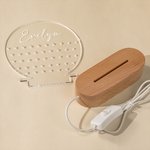 Personalised Heart Shaped Round LED Acrylic Earring Holder with Name and Wooden Base Birthday Earrings Storage Versatile Home Decor Gift for Women