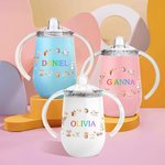Personalisierte niedliche Tier Freunde 10oz isoliert Sippy Cup mit bunten Namen und Griff Baby Dusche Geburtstag Geschenk für Kleinkind Kind