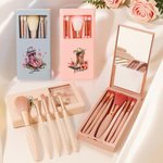 Personalized Floral Birth Month Flower Cowgirl Boots 5Pcs Makeup Brush Set with Mirror Travel Essential Birthday Wedding Gift for Women
