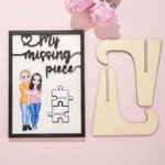 Personalized My Missing Piece Hugging Cartoon Character Wood Frame Painting with Names Valentine's Day Anniversary Gift for Couple