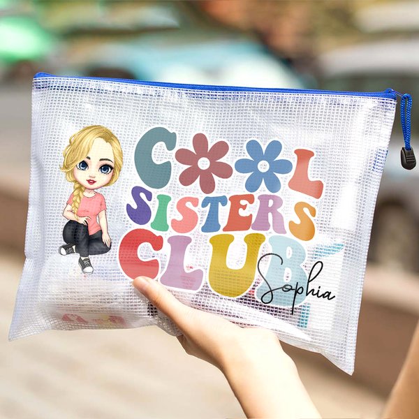 Personalised Cool Sister Club Cartoon Character Waterproof Beach Bag with Name Birthday Wedding Beach Party Gift for Her