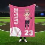 Personalized Softball Baseball Sports Girl Soft Throw Blanket with Name and Number Multicolor Home Decor Game Day Birthday Gift for Ball Lovers