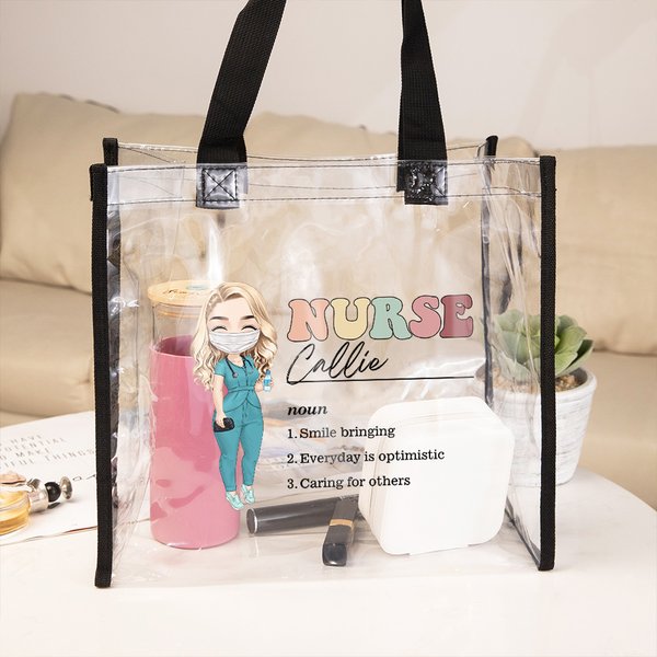 Personalised Nurse Doctor Cartoon Character Water-proof Clear Tote Bag with Name Appreciation Gift for Medical Staff