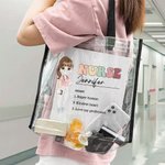 Personalizada Enfermera Doctor Personaje de dibujos animados a prueba de agua Bolsa de asas transparente con nombre Apreciación Regalo para el personal médico