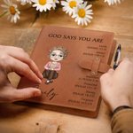 Personalized God Says You Are Cartoon Character A5 Leather Notebook Cover with 50 Pages Paper and Name Birthday Baptism Gift for Christian