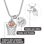 Collana con ciondolo in cristallo stereoscopico personalizzata con nome e numero incisi regalo per appassionati di basket