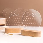 Personalised Heart Shaped Round LED Acrylic Earring Holder with Name and Wooden Base Birthday Earrings Storage Versatile Home Decor Gift for Women