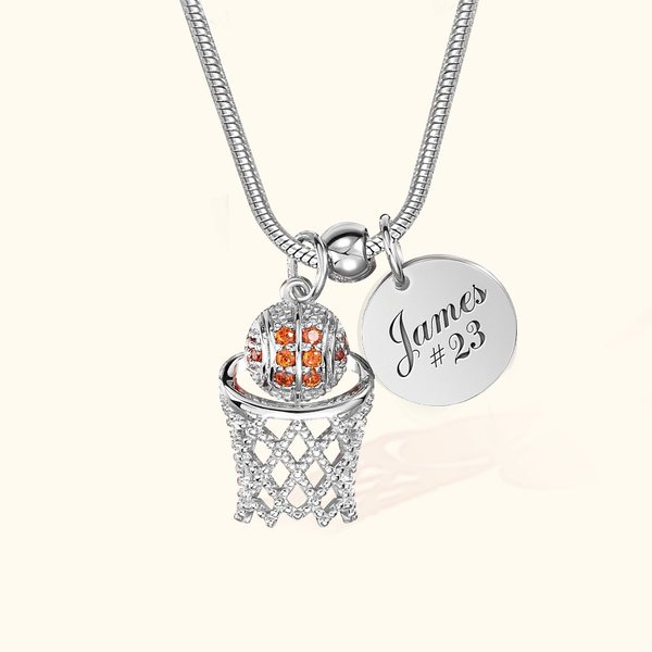 Collana con ciondolo in cristallo stereoscopico personalizzata con nome e numero incisi regalo per appassionati di basket