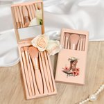 Personalized Floral Birth Month Flower Cowgirl Boots 5Pcs Makeup Brush Set with Mirror Travel Essential Birthday Wedding Gift for Women