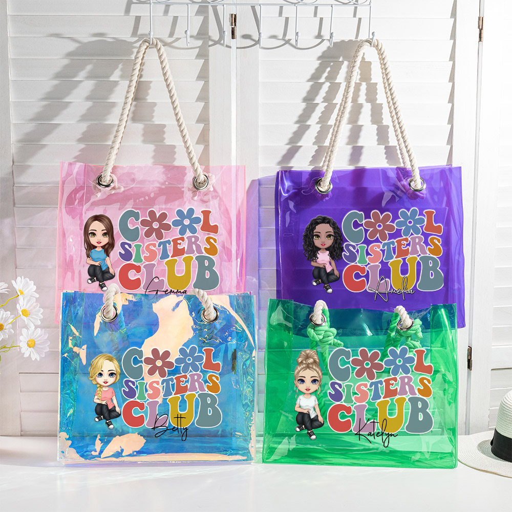 Sac à Main Transparent Personnalisé avec Nom et Personnage Dessin Animé Cadeau Anniversaire pour Femme Fille