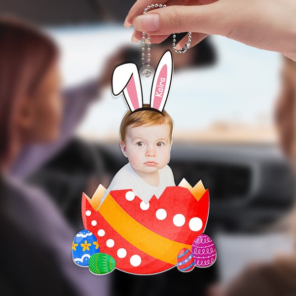 Personalised Photo Easter Egg Ornament with Name Keychain Car Accessories Easter Gift for Family