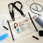 Personalizada Enfermera Doctor Personaje de dibujos animados a prueba de agua Bolsa de asas transparente con nombre Apreciación Regalo para el personal médico