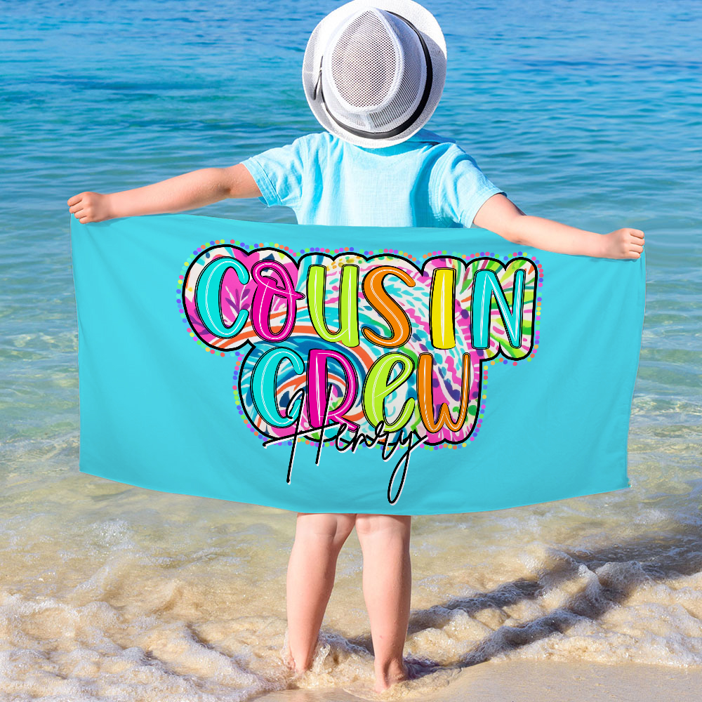 Serviette de plage surdimensionnée avec nom Cousin Crew Multicolore Paisley Design Personnalisée Cousin Crew Quick Dry Summer Travel Holiday Essential Gift for Family Kids