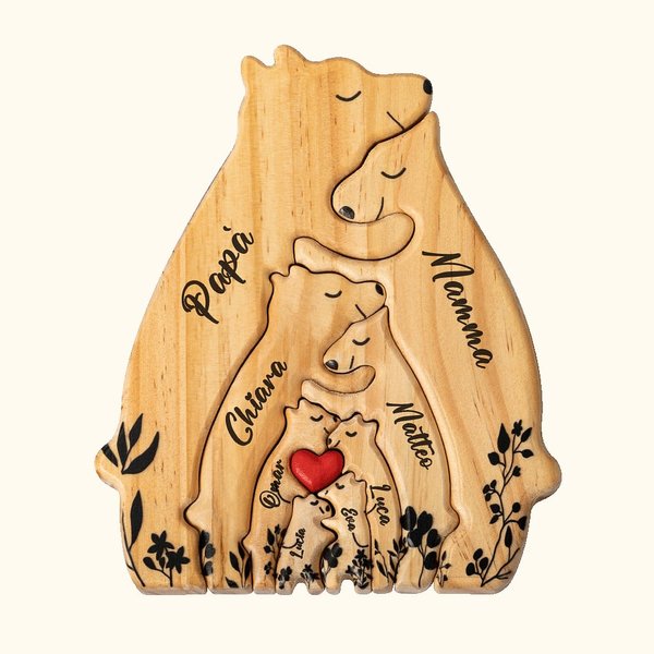 Puzzle di famiglia in legno personalizzabile con 2-8 nomi e cuore rosso decorazione da scrivania regalo per famiglia