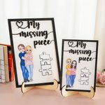 Personalized My Missing Piece Hugging Cartoon Character Wood Frame Painting with Names Valentine's Day Anniversary Gift for Couple