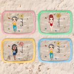 Neceser transparente impermeable personalizado con dibujo de chica y flor de nacimiento con nombre esencial para viaje o cumpleaños para ella