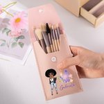 Personalized Fashion Cartoon Girl Floral Birthstone Name Makeup Brush Bag Set with 8 Pcs Makeup Brushes Travel Essentials Birthday Gift for Women