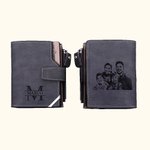 Portafoglio pieghevole compatto in pelle PU con testo personalizzato e foto incisa regalo di compleanno o per la festa del papà