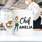 Personalized Chef Cartoon Character 11oz 15oz Ceramic Coffee Mug with Name Birthday Appreciation Gift for Chef
