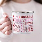 Personalized Heart Repeating Couple's Name 11oz Enamel Mug Birthday Valentine's Day Gift for Couple