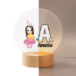 Personalisiertes Niedliches Osterei Cartoon Junge Mädchen LED Nachtlicht mit Initiale Namen Holzsockel Ostern Haus Deko Geburtstag Geschenk für Kinder