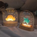 Gepersonaliseerde Schattige Dier Olifant Leeuw Naam LED Nachtlamp met Houten Basis Kinderkamer Decoratie Verjaardagscadeau voor Jongens en Meisjes