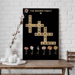 Personalized Crosswords Scrabble Puzzle Art Poster Framed Frameless Painting with 2-8 Birth Flowers Birthday Housewarming Gift for Family Member