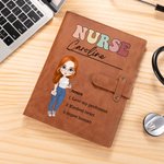 Gepersonaliseerde Verpleegkundige Dokter Cartoon Karakter A5 lederen notitieboekjes met naam en zelfstandig naamwoord Waardering Gift voor medisch personeel