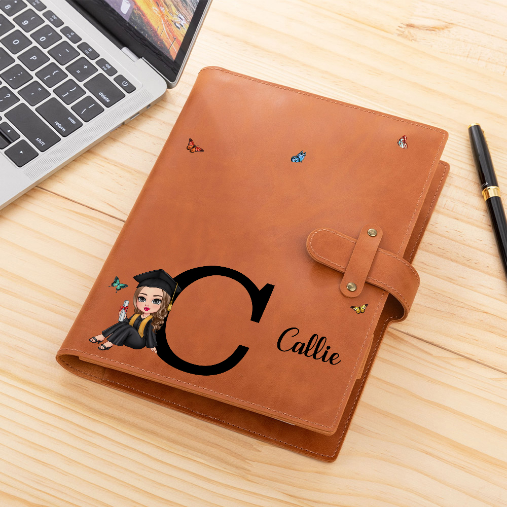 Personalised Cartoon Graduate Initial A5 Leather Notebook Cover with ...