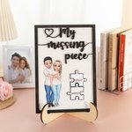 Personalized My Missing Piece Hugging Cartoon Character Wood Frame Painting with Names Valentine's Day Anniversary Gift for Couple