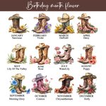 Personalized Floral Birth Month Flower Cowgirl Boots 5Pcs Makeup Brush Set with Mirror Travel Essential Birthday Wedding Gift for Women
