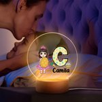 Personalized Cute Holding Easter Egg Cartoon Boy Girl Initial LED Night Light with Wooden Base and Name Easter Room Decor Birthday Gift for Kids