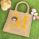Personaje de dibujos animados personalizado Bolsa de yute grande con nombre e inicial Fiesta de cumpleaños de Pascua Regalo para niños Familia Amigos