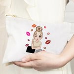 Personalized Lipstick Cartoon Fashion Girl Multicolor Canvas Makeup Bag with Name Portable Travel Essentials Birthday Bridesmaid Gift for Women